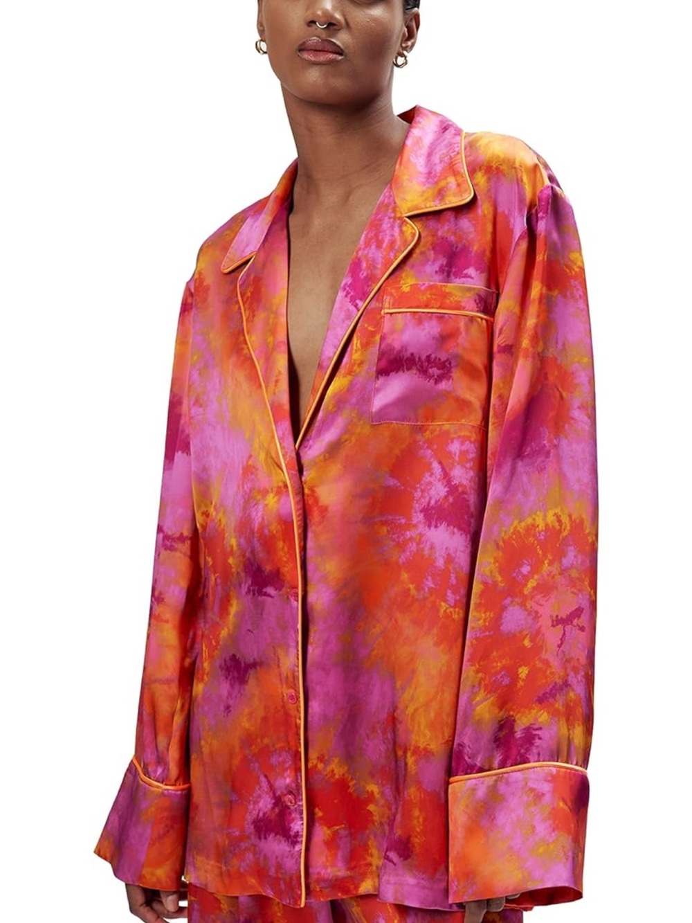 Ronny Kobo Collection Pink & Orange Tie-Dye Button-Down Top